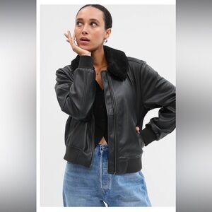 GAP Sherpa Collar Faux Leather Bomber Jacket